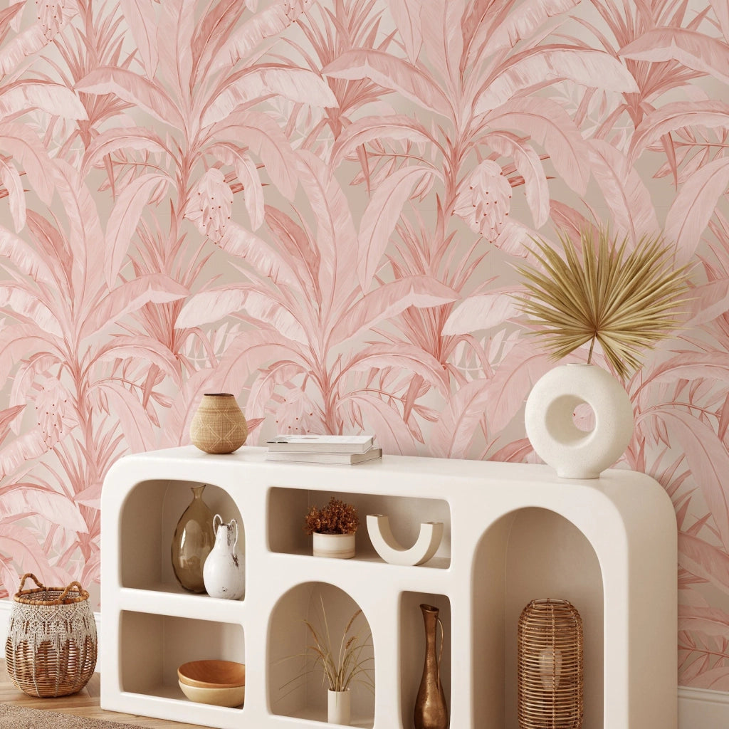 Carta da Parati Jungla Tropicale Rosa Carta Vegana 250x200cm 5,5mq 