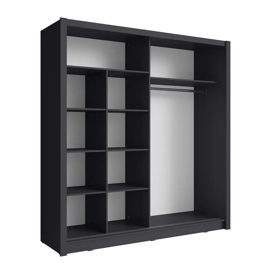Armadio con 2 porte scorrevoli con specchio - 205 cm - grigio grafite - collezione OZZULA