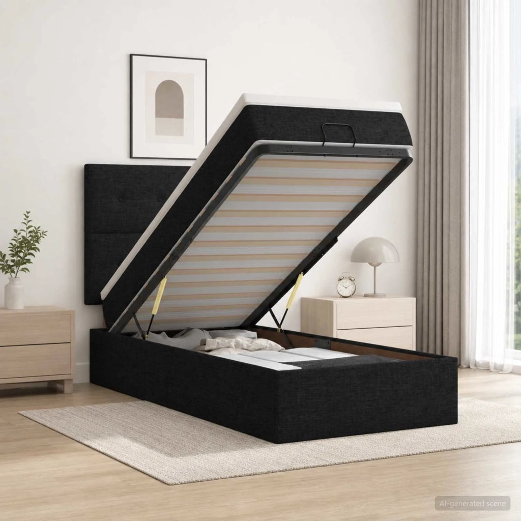 Letto Ottomano con Materasso e LED Nero 100 x 200 cm Tessuto 3458050
