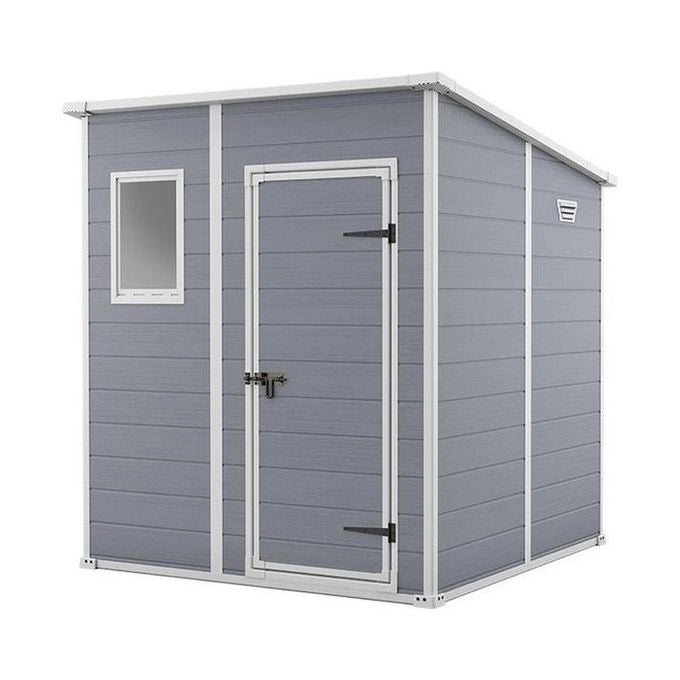Keter 245104 Manor Pent Casetta da Giardino in Resina Tetto a Una Falda Pavimento Incluso 183,5x185x200 cm colore Grigio