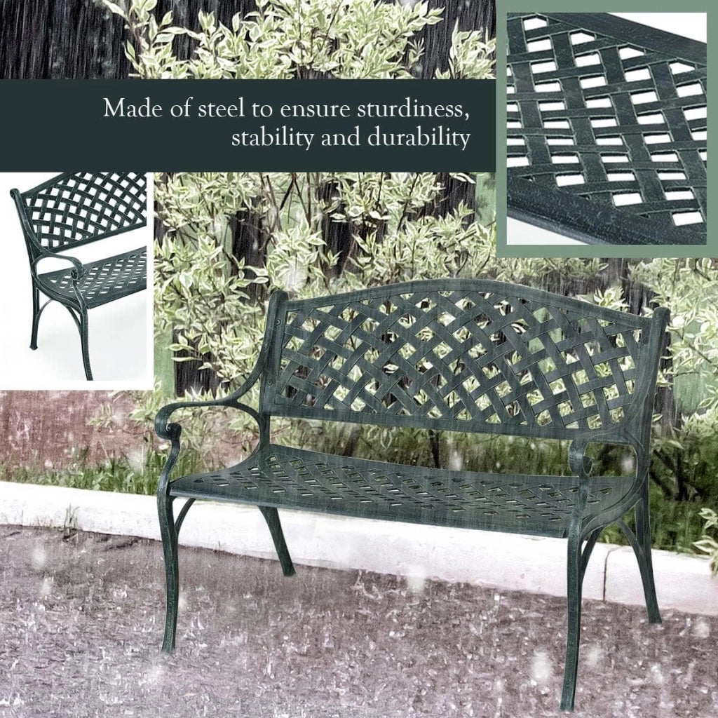 GIANTEX Panchina da Giardino in Metallo con 2 Posti, Portata Fino a 210 kg, con Schienale e Braccioli, per Giardino, Balcone, Terrazza, 103 x 55 x 82 cm, Verde Antico