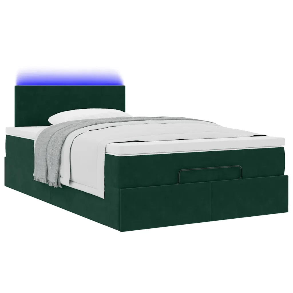 Pouf Letto con Materasso e LED Verde Scuro 120x190cm in Velluto