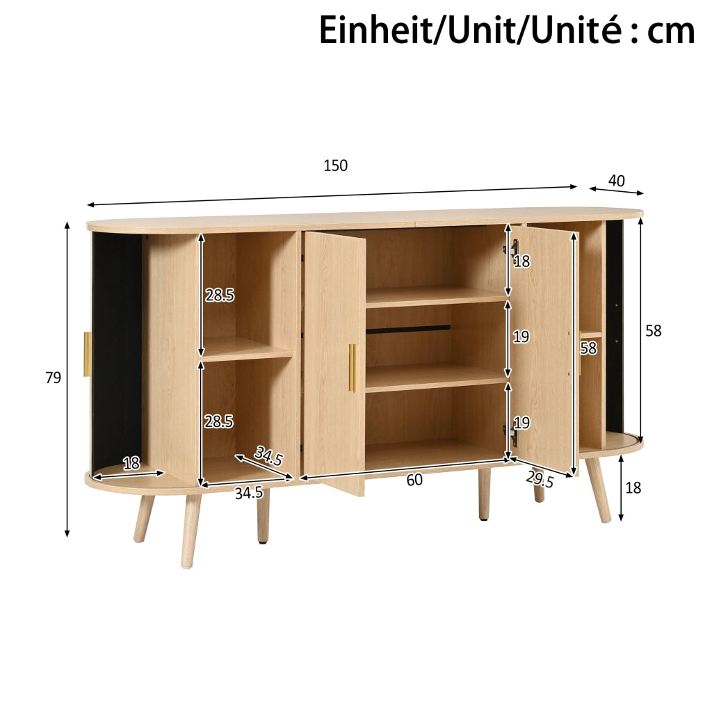 Credenza con 2 ante e ante scorrevoli laterali, ripiano regolabile, per sala da pranzo e ingresso 150 × 40 × 79 cm