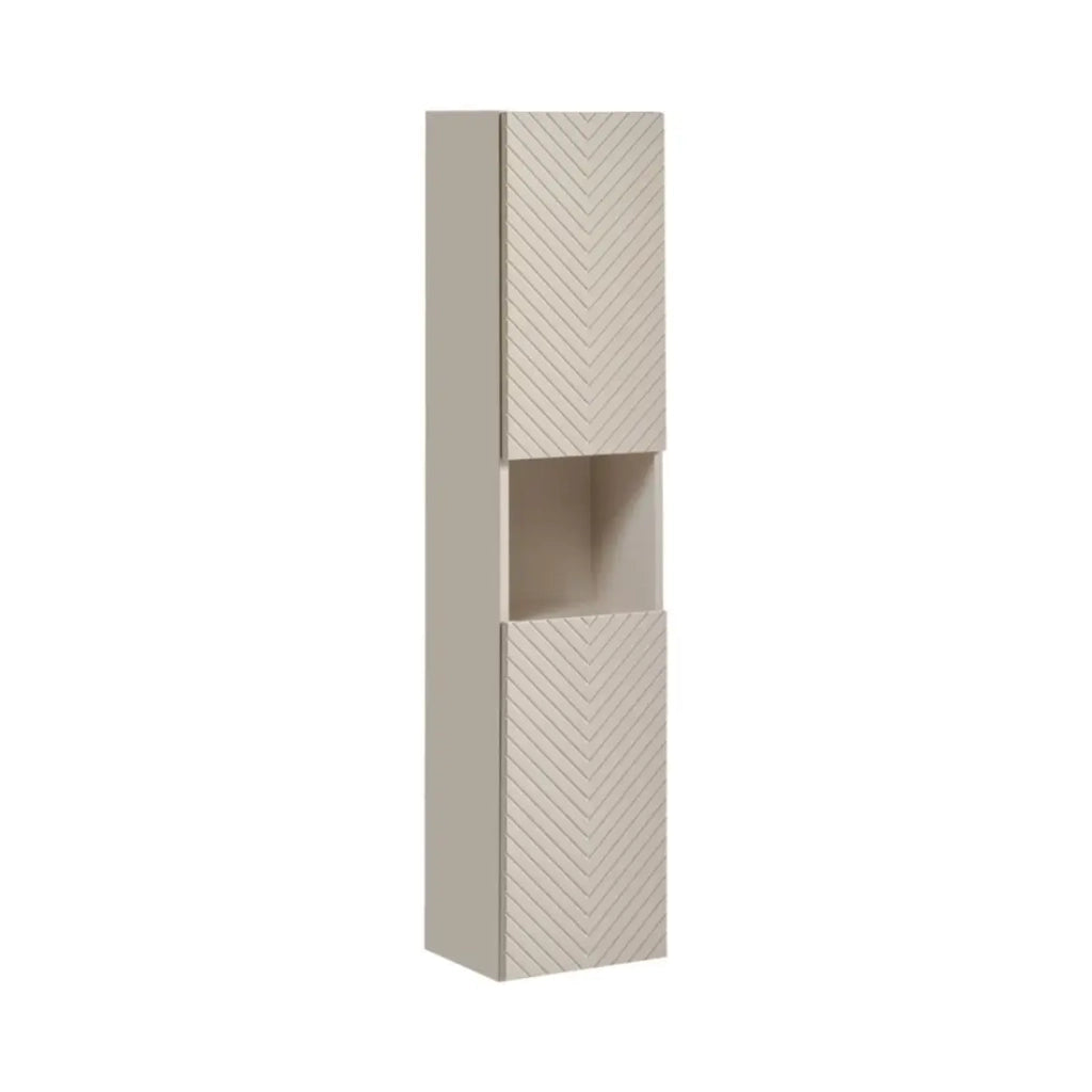 Colonna da bagno AOKI - 2 porte - Finitura beige cachemire con motivi a spina di pesce - L30 × P25 × H140 cm - Da appendere