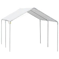 Tendone per Auto in Acciaio Zincato con Kit di Ancoraggio, 5.95x2.94x2.6m - Bianco