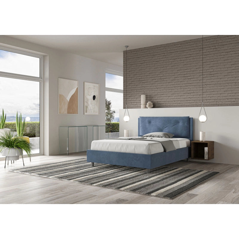 Letto imbottito Letto Matrimoniale alla Francese 140x190 cm Large - Con rete,Microfibra,Blu