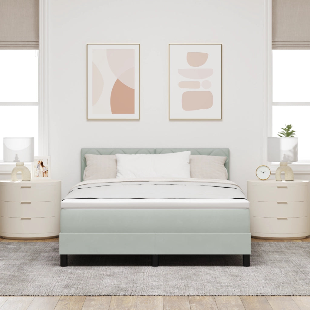 Letto Box Spring con Materasso e Luce LED Grigio Chiaro 140x200 cm Velluto