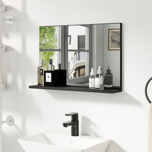 Specchio Bagno da Parete 60x12x40 cm con Mensola in Truciolato Nero