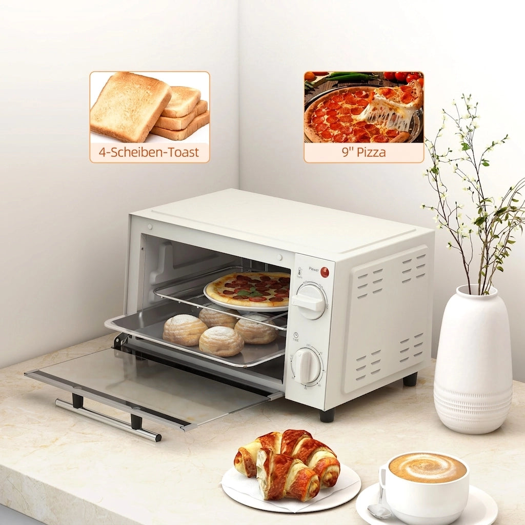 Mini Forno Elettrico 9 L 750 W con Temperatura 100-230°C; Timer 60 min; Teglia e Griglia