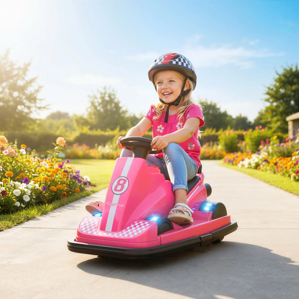 Autoscooter per Bambini 360¡ã Rotante con Luce LED e Musica ¨C zephmum ¨C Rosa 3-8 Anni