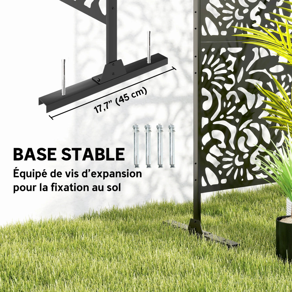 Pannello Decorativo Giardino Esterno ¨C Xylo ¨C Motivo Floral Acciaio Nero 122x45x198cm