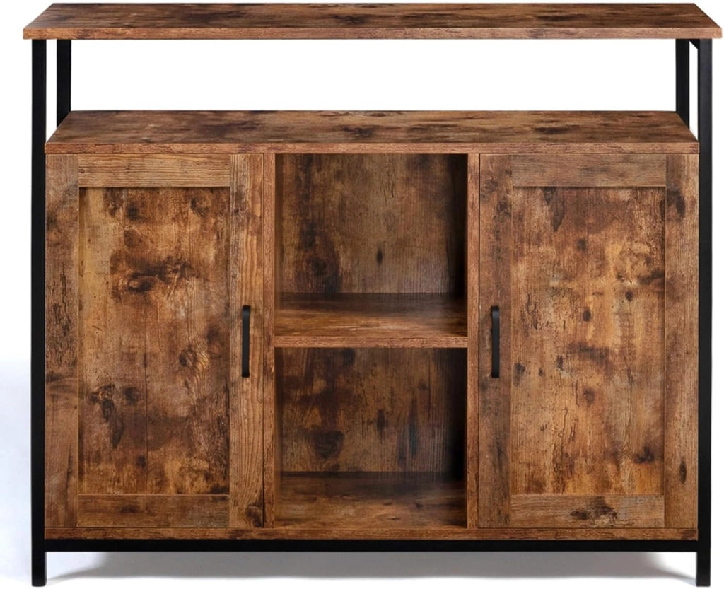 Credenza a 2 ante con ripiani effetto invecchiato, design industriale DAYTON