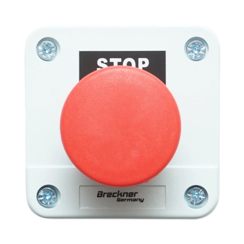 Alloggiamento pulsante di comando STOP rosso, tipo fungo, con ritorno, 1NC, 40mm Breckner Germany