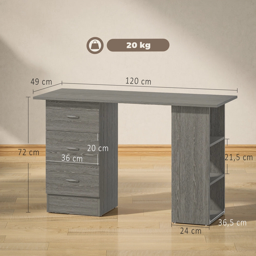 Scrivania con 3 cassetti e 3 ripiani ¨C zephmum ¨C Grigio 120x49x72 cm
