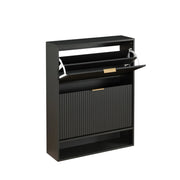 Scarpiera 80x24x102 cm in MDF nero con frontale scanalato， per ingresso