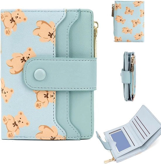 Portamonete per donna con chiusura a righello e relief di birre - Blocco RFID - Blu chiaro - Molte tasche - Moda e pratica