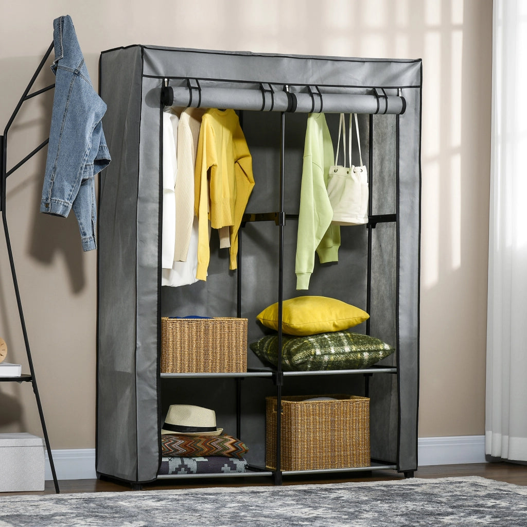 Armadio Guardaroba Portatile con Ripiani e Appendini ¨C zephmum ¨C Grigio 118x49x170 cm