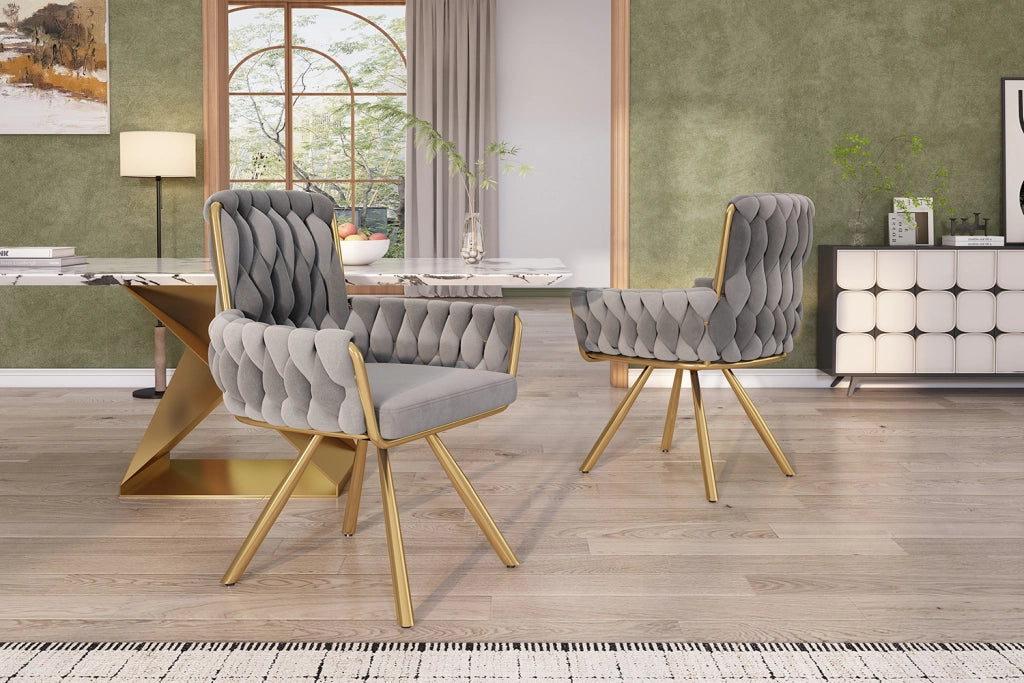 Set di 2 sedie da pranzo girevoli in velluto grigio con struttura in acciaio