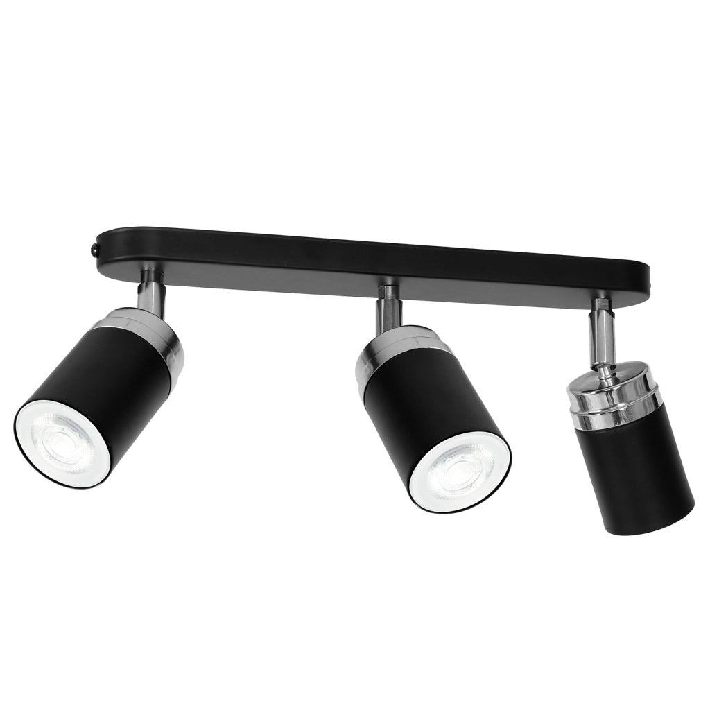 Barra 3 faretti orientabili nero/cromo GU10 Reno Luminex
