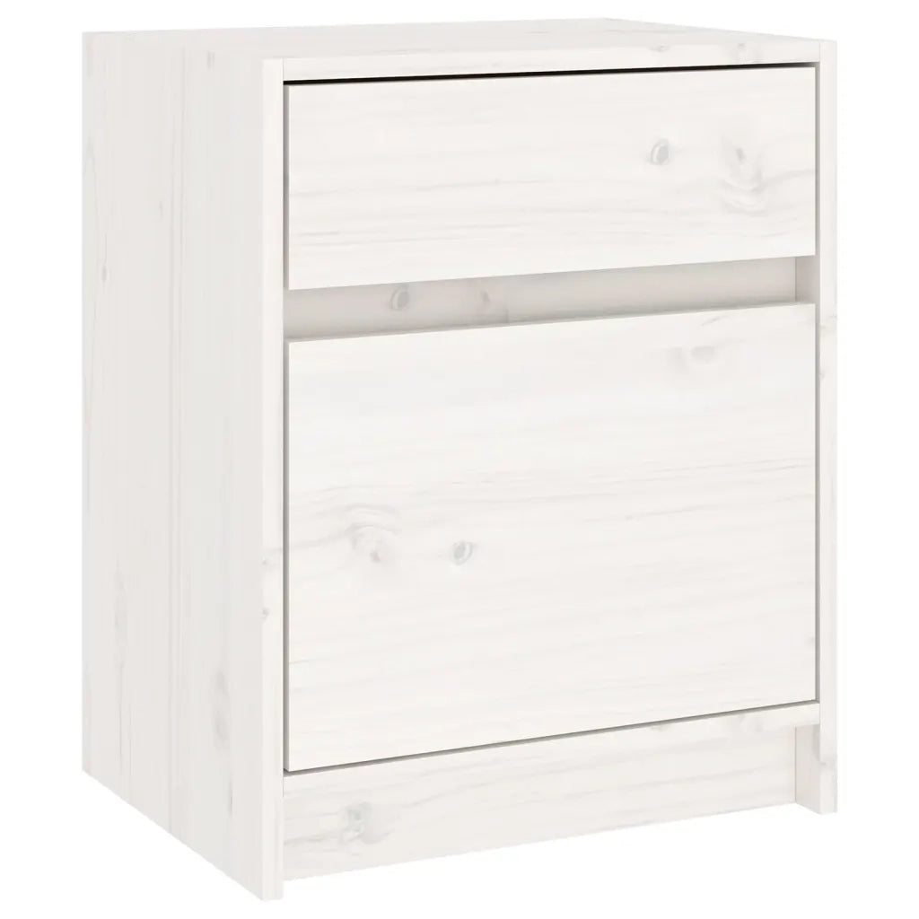 Comodino | Armadio da Notte | Mobiletto da notte Bianco 40x31x50 cm in Legno Massello di Pino