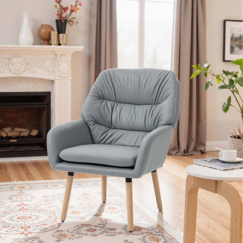 Poltrona con Schienale Alto ¨C Xylo ¨C Tessuto Effetto Pelle Grigio Doppia Imbottitura