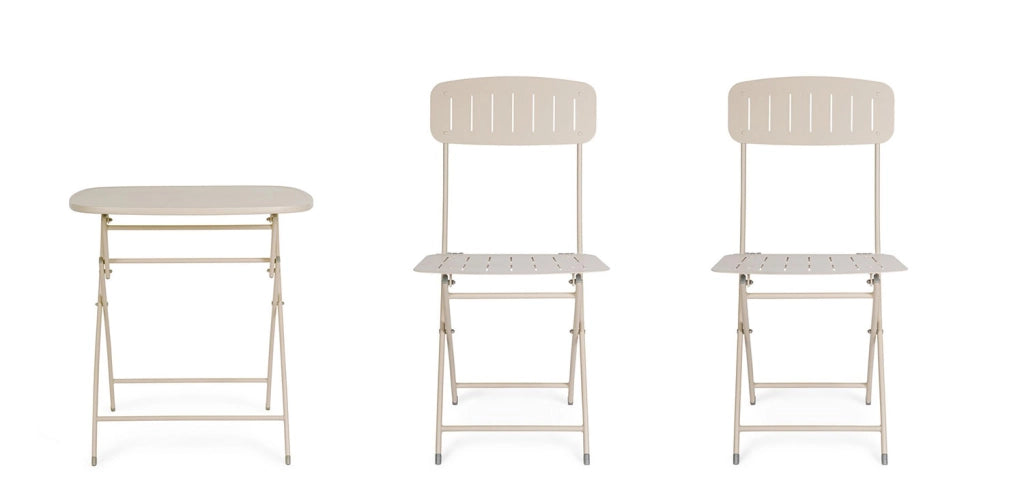 Set 3 Pezzi Bistrot da Giardino con Tavolo e 2 Sedie in Acciaio Yvonne Champagne
