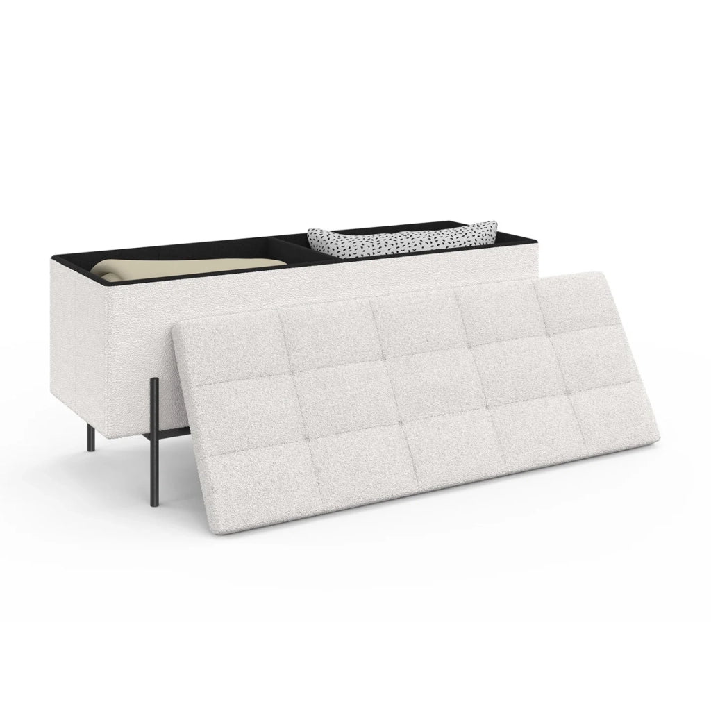 IDMarket - Panca LOUIS con gambe in metallo nero 100 cm tessuto spugna bianca