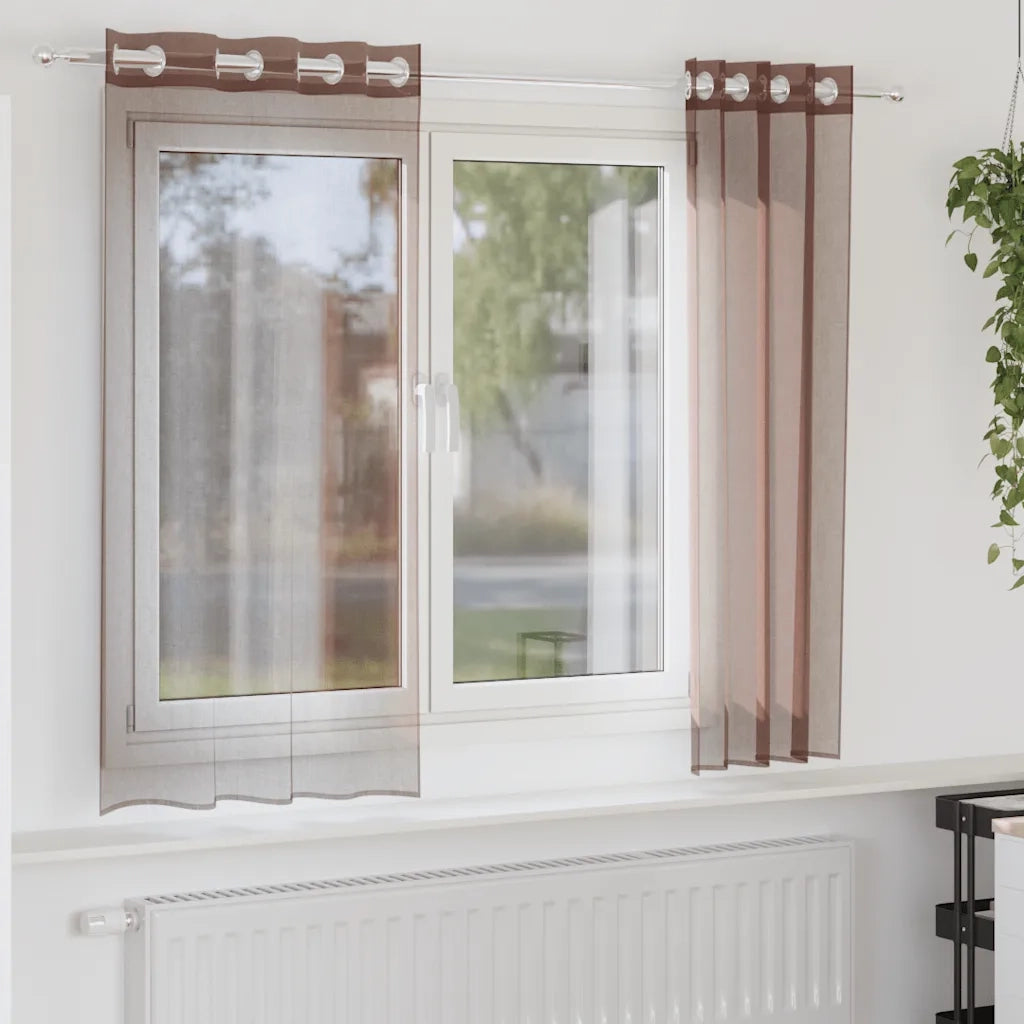 Tende in Voile con Occhielli 2 pz Marrone 140x140 cm 4102065