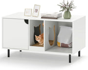 Lettiera Nascosto, Mobile Laterale in Legno con Ingresso a Forma di Testa di Gatto, Pannello Grattugia Rimovibile e Gambe in Metallo, Tavolino per Animali Domestici, Bianco, Portata di 120 kg