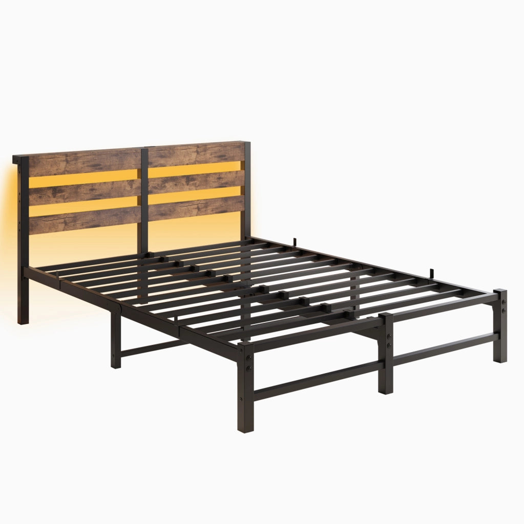 Letto matrimoniale 140x200 cm in metallo con LED e USB