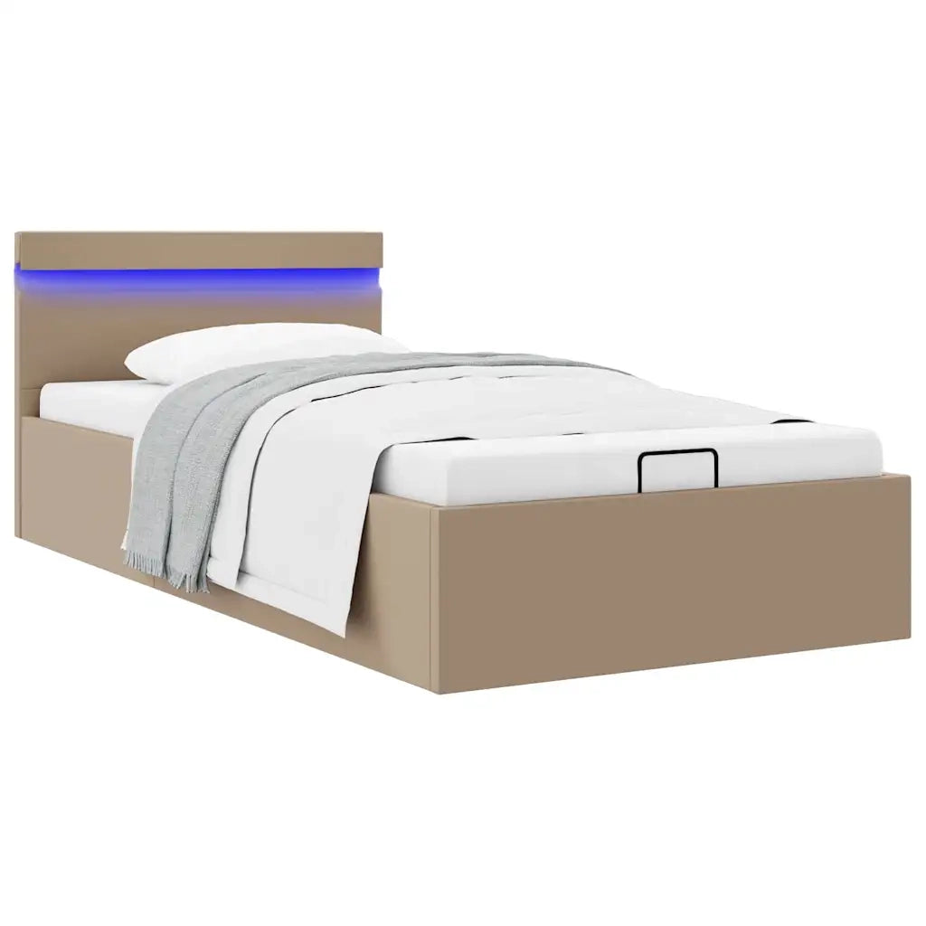 Letto singolo | Letto per adulti | Giroletto Idraulico con LED Cappuccino Similpelle 90x200 cm