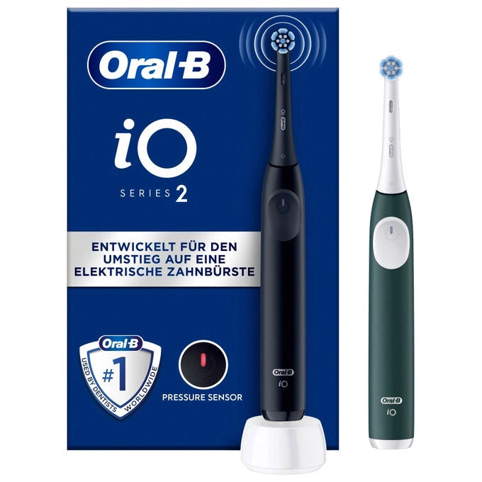 Oral-B iO Series 2, Spazzolino Elettrico a Vibrazione, Nero e Verde, 2 Pezzi