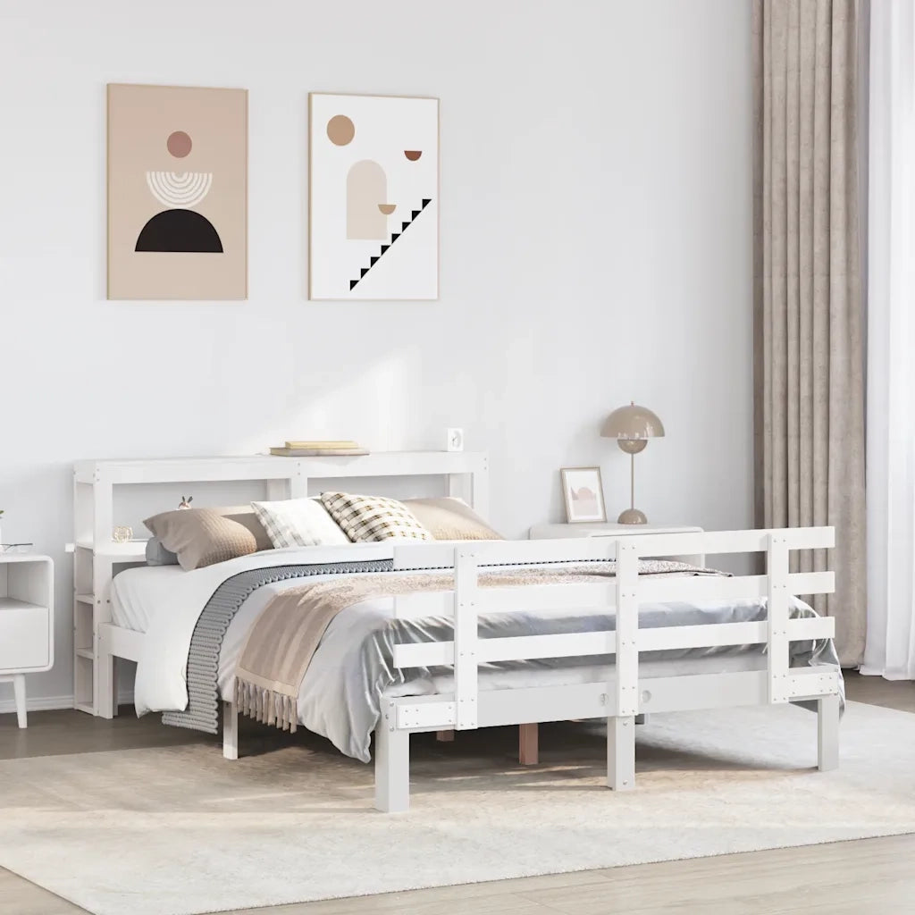 vidaXL Giroletto con Testiera Bianco 150x200 cm Legno Massello di Pino