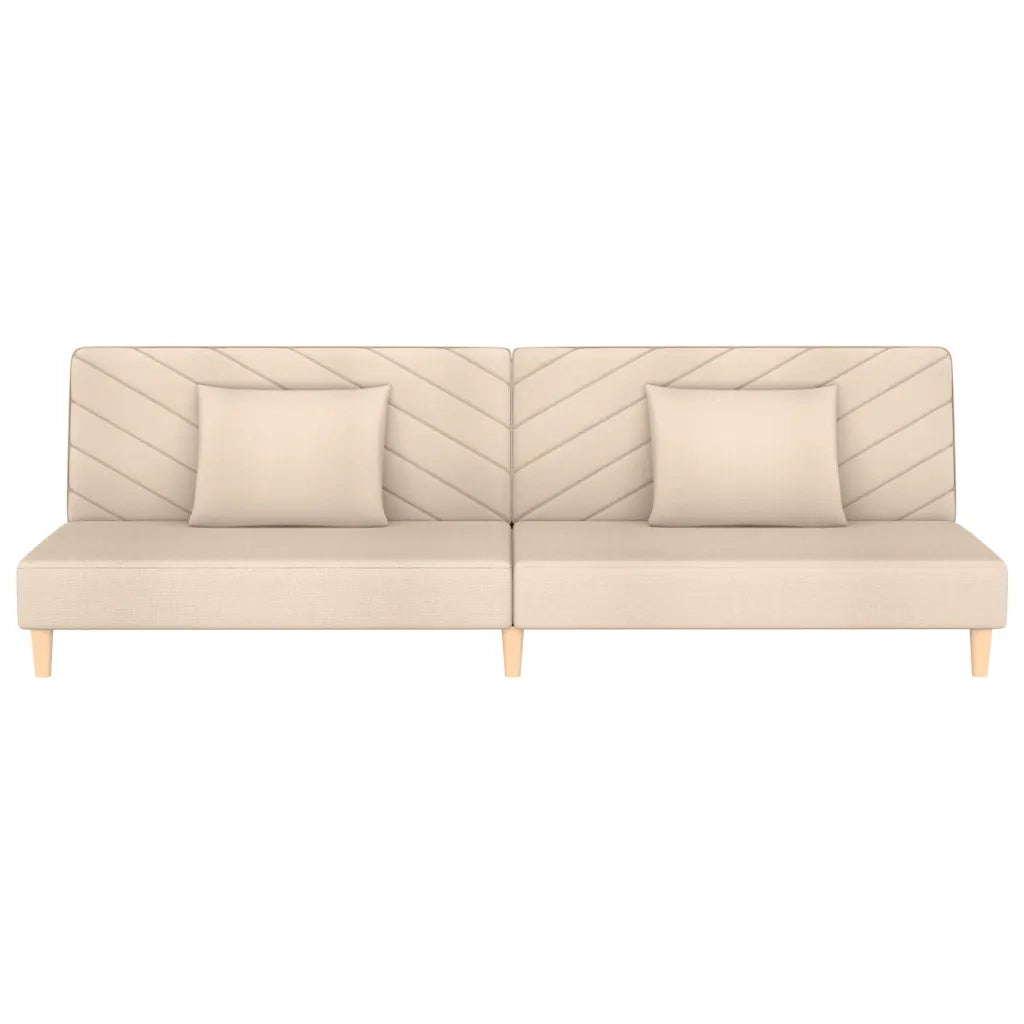 Divano Letto a 2 Posti con 2 Cuscini Crema in Tessuto 375890