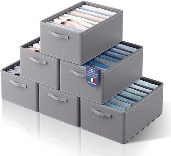 Set di 6 grandi cassetti di armadio a 7 compartimenti, contenitori di stoccaggio sovrapposti per magliette, camicie e giacche (grigio 120)