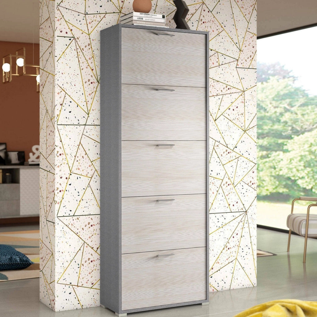 Mobile Portascarpe Anina, Scarpiera 30 Paia Made in Italy, 67x28x183h cm Marrone Larice
