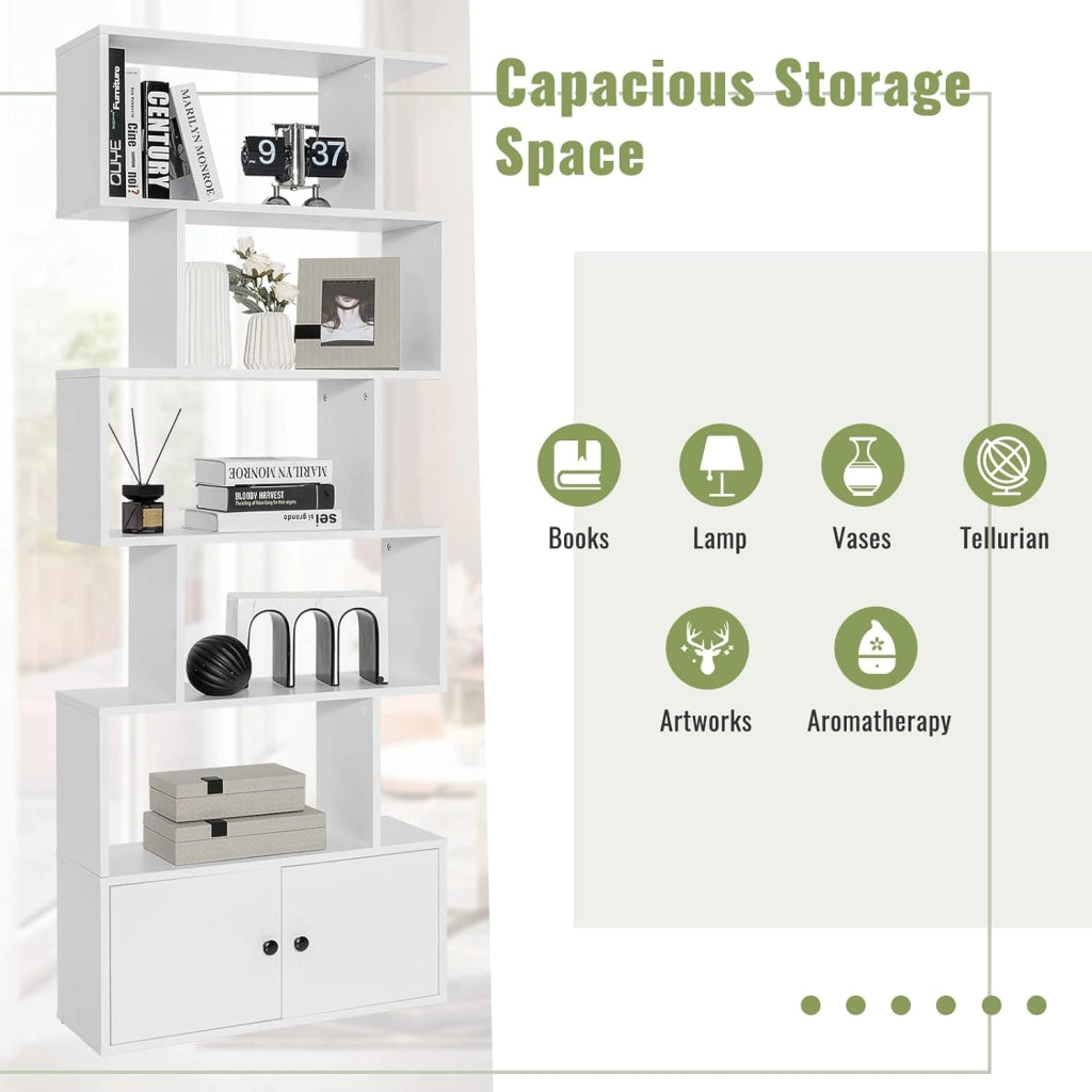 Scaffale a 6 Ripiani con cassetto, Libreria Autoportante, Scaffale da Terra, Design Moderno, 70 x 23 x 183 cm, Bianco/Marrone/Nero (Bianco)