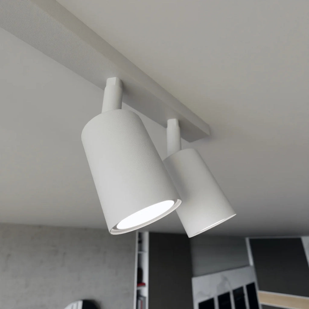 Plafoniera Moderna 4 Luci Faretti Khnum In Acciaio Bianco
