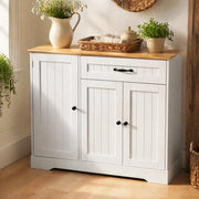 Credenza bianca e naturale in MDF, 3 ante e cassetto con ripiani regolabili