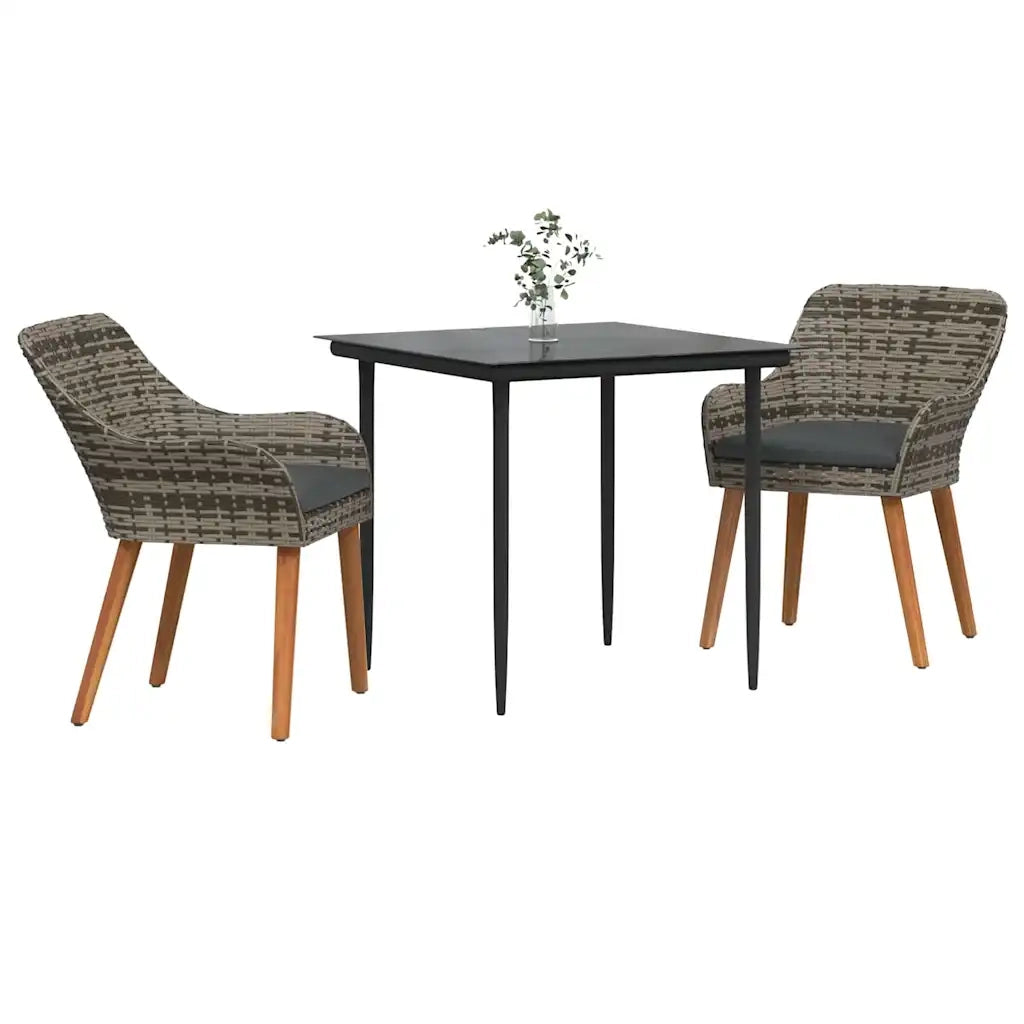 Set da Pranzo per Giardino con cuscino 3 pcs Grigio polyrattan 3261677