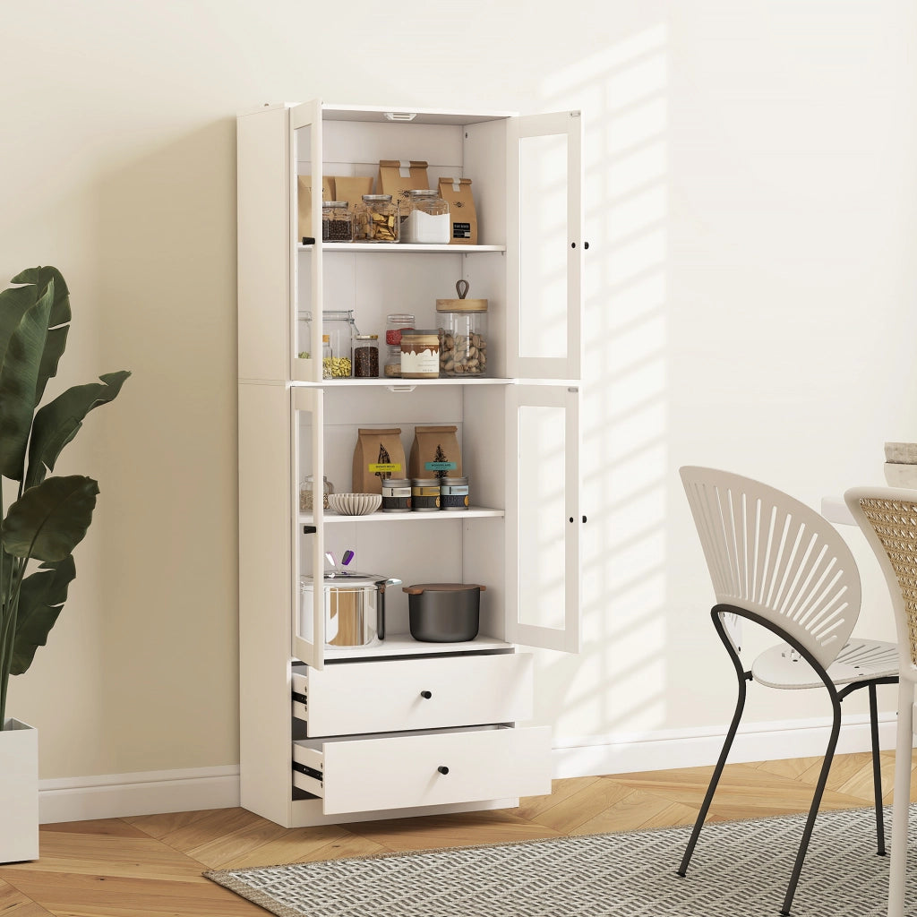 Armadio Cucina con Ante Vetrate e 2 Cassetti ¨C Zephmum ¨C 59x30x170 Bianco