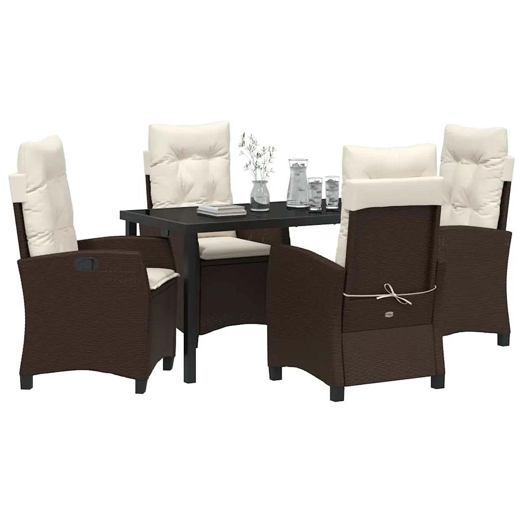Set da Pranzo per Giardino con cuscino 5 pcs Marrone polyrattan 3380381