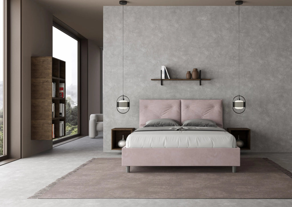 Letto Matrimoniale 160x200 cm con Rete e Contenitore Giroletto con Alzata Comoda Imbottito in Microfibra Appia Glicine