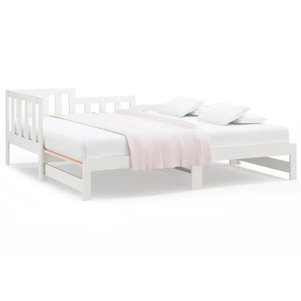 Letto singolo | Letto per adulti | Dormeuse Estraibile Bianca 2x(90x190) cm Legno Massello di Pino