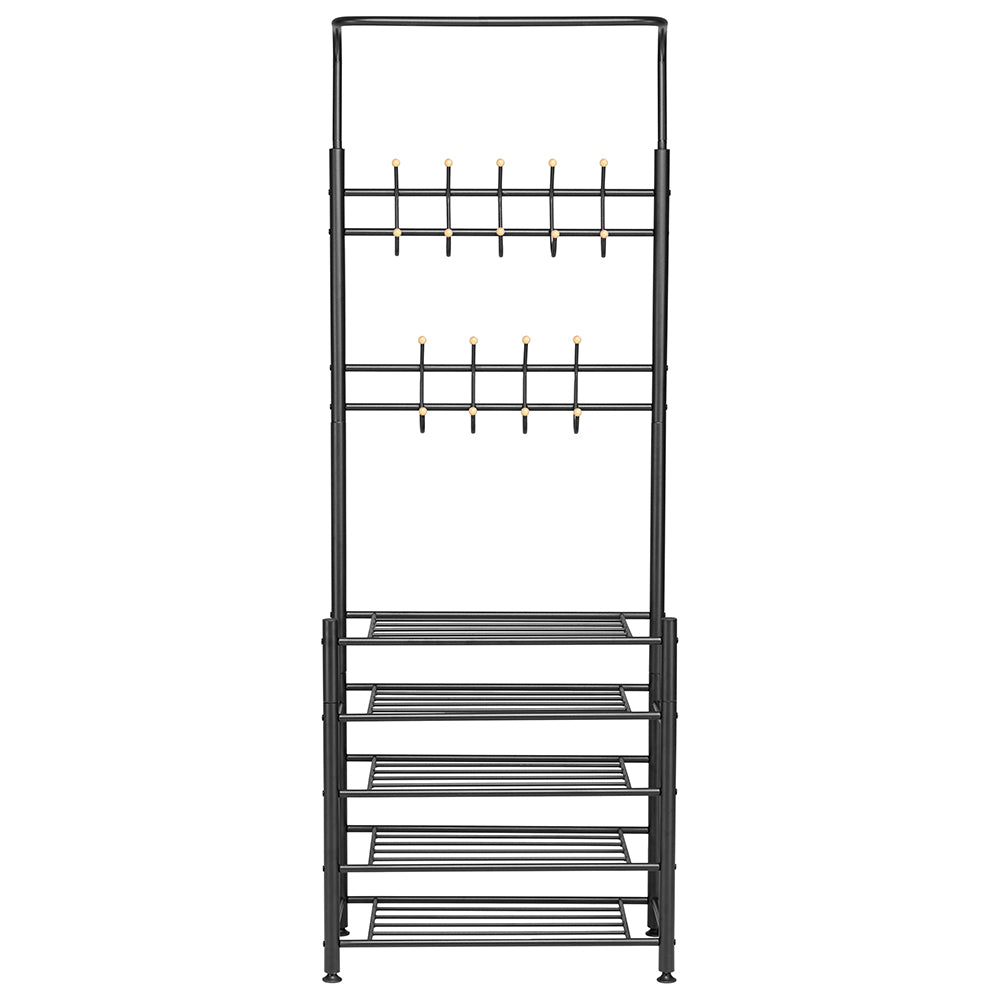 Stand Appendiabiti da Ingresso Struttura Metallo 9 Ganci con scarpiera 5 Ripiani
