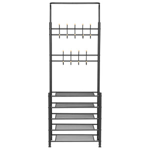 Stand Appendiabiti da Ingresso Struttura Metallo 9 Ganci con scarpiera 5 Ripiani