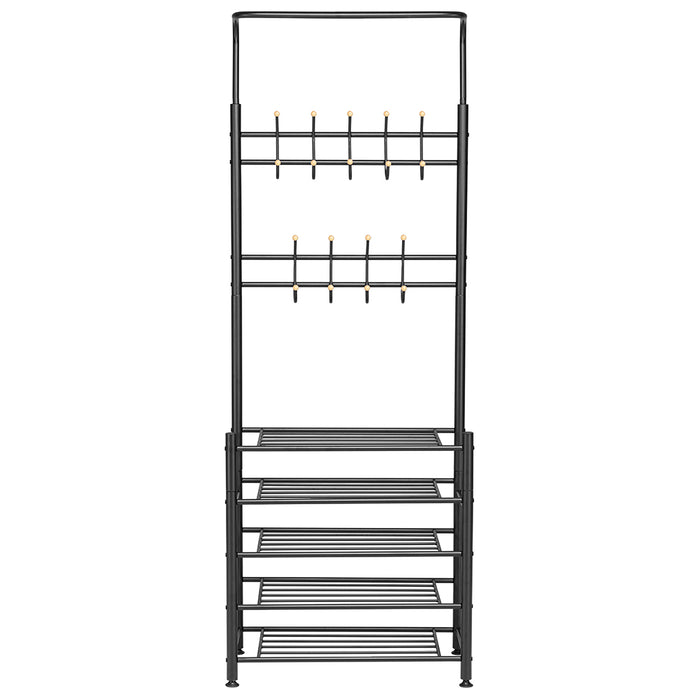 Stand Appendiabiti da Ingresso Struttura Metallo 9 Ganci con scarpiera 5 Ripiani