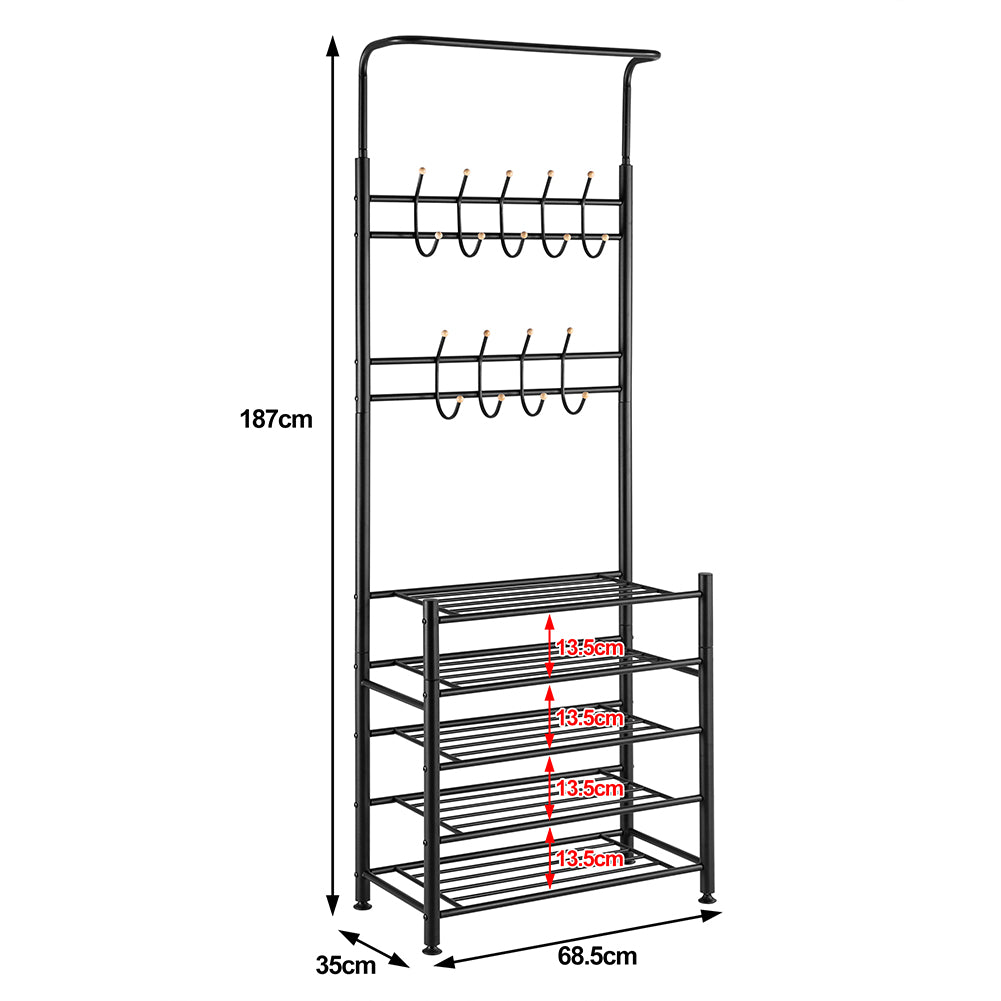 Stand Appendiabiti da Ingresso Struttura Metallo 9 Ganci con scarpiera 5 Ripiani
