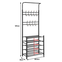 Stand Appendiabiti da Ingresso Struttura Metallo 9 Ganci con scarpiera 5 Ripiani