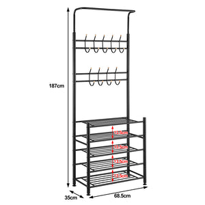 Stand Appendiabiti da Ingresso Struttura Metallo 9 Ganci con scarpiera 5 Ripiani